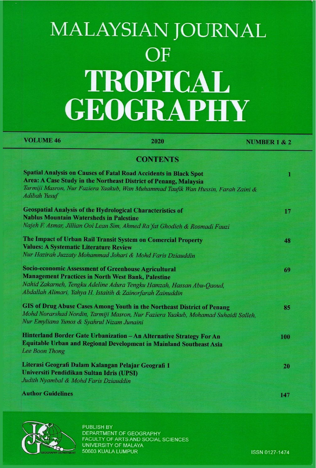 					View Vol. 46 No. 1 and 2 (2020): MJTG VOLUME 46, 2020
				