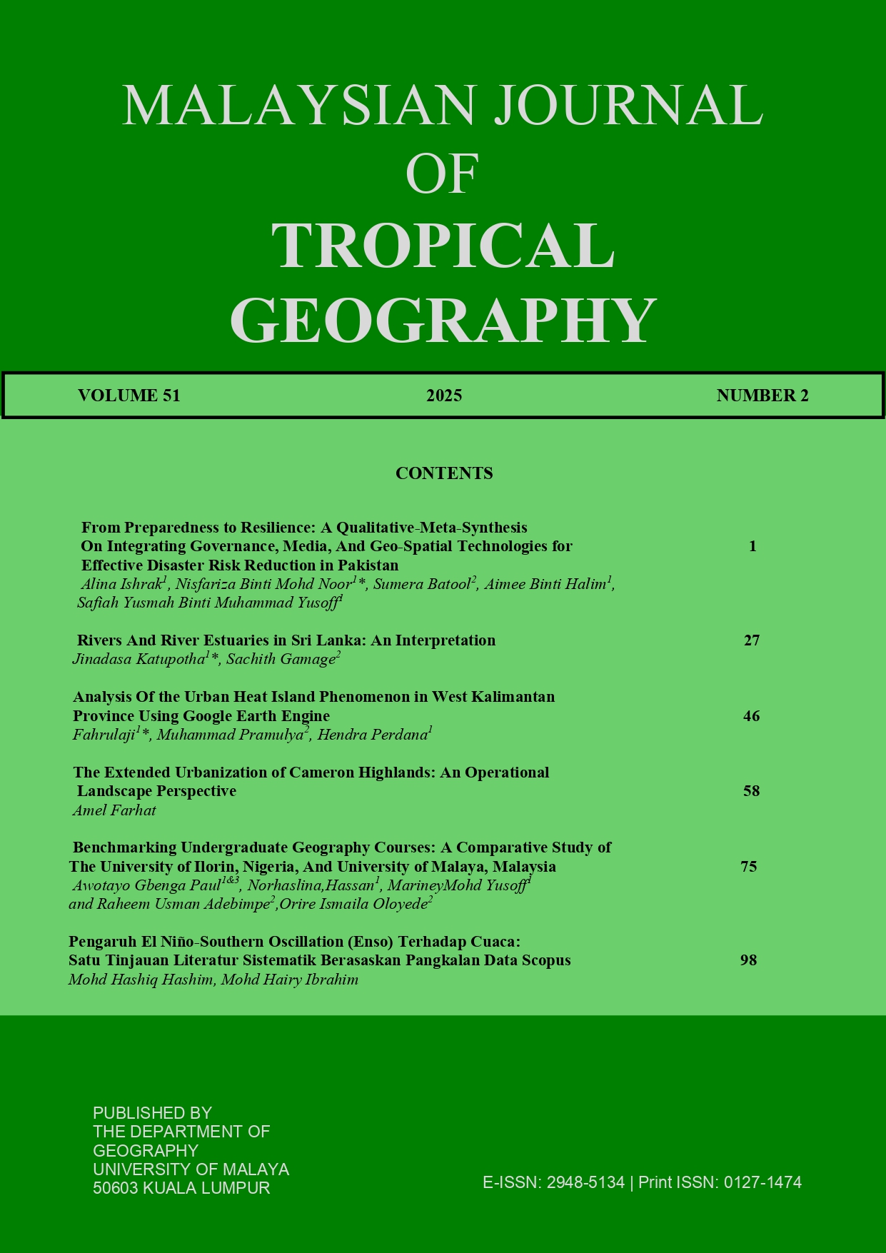 					View Vol. 51 No. 2 (2025): MJTG VOLUME 51, 2025
				