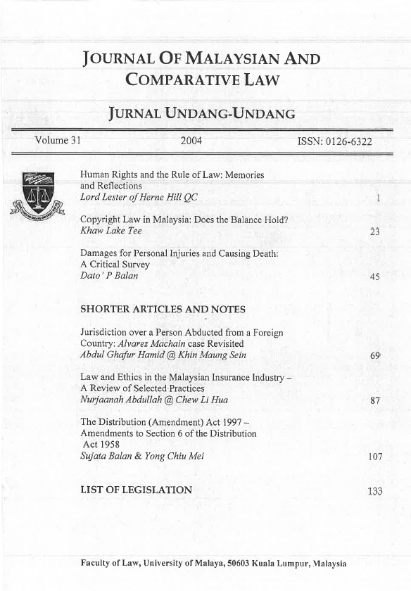 The Distribution Amendment Act 1997 Journal Of Malaysian And Comparative Law