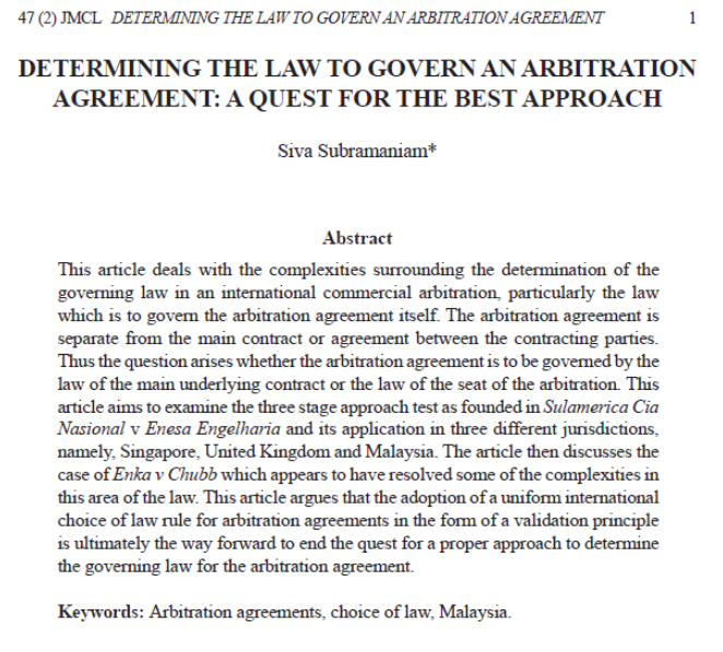 Determining the Law to Govern an Arbitration Agreement: A Quest for the Best Approach