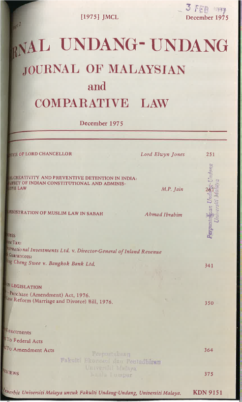 Journal of Malaysian and Comparative Law Vol 2 Part 2 1975