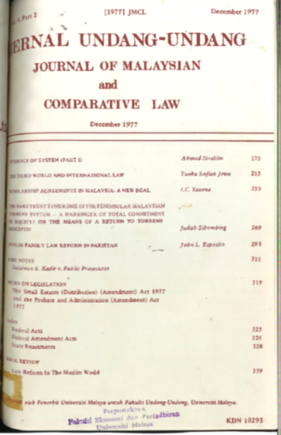 Journal of Malaysian and Comparative Law Vol 4 Part 2 1977