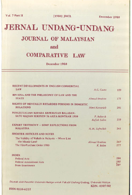 					View Vol. 7 No. 2. Dec (1980): Journal of Malaysian and Comparative Law
				