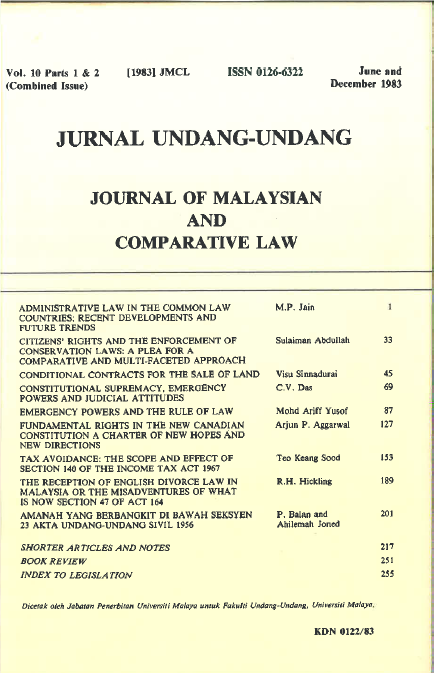 Vol 10 1983 Journal Of Malaysian And Comparative Law Journal Of Malaysian And Comparative Law