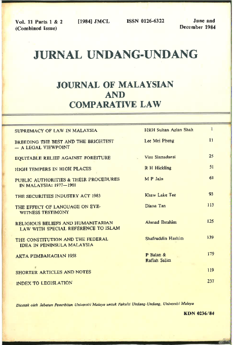 					View Vol. 11 (1984): Journal of Malaysian and Comparative Law
				