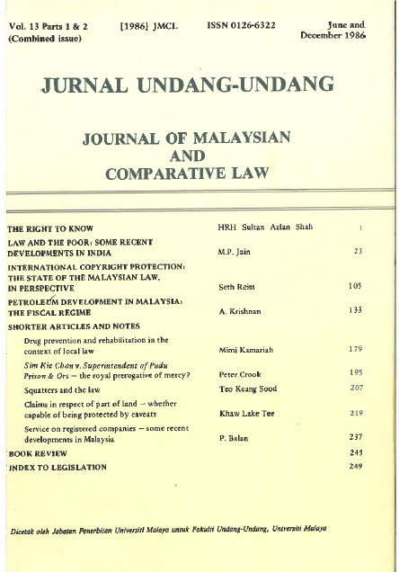 					View Vol. 13 (1986): Journal of Malaysian and Comparative Law
				