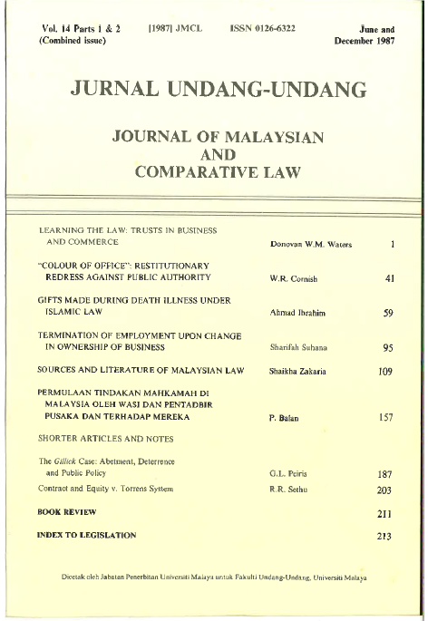 					View Vol. 14 (1987): Journal of Malaysian and Comparative Law
				