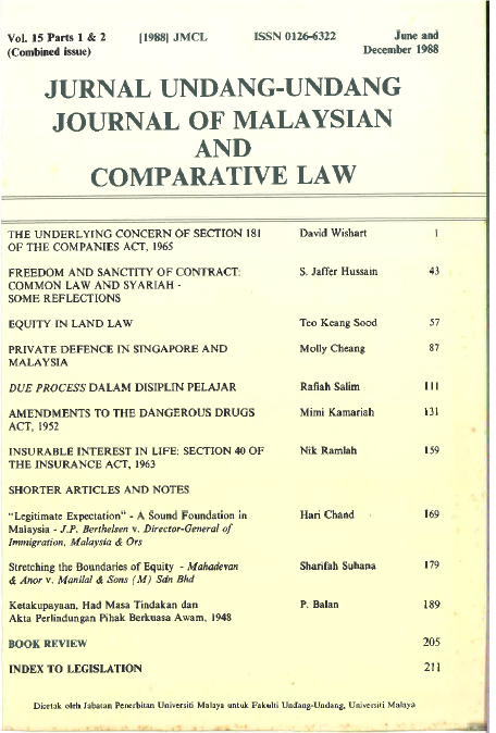 					View Vol. 15 (1988): Journal of Malaysian and Comparative Law
				