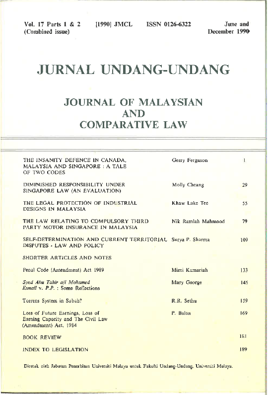 Vol 17 1990 Journal Of Malaysian And Comparative Law Journal Of Malaysian And Comparative Law