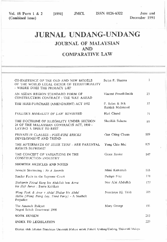 					View Vol. 18 (1991): Journal of Malaysian and Comparative Law
				