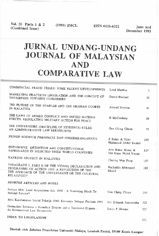 					View Vol. 20 (1993): Journal of Malaysian and Comparative Law
				