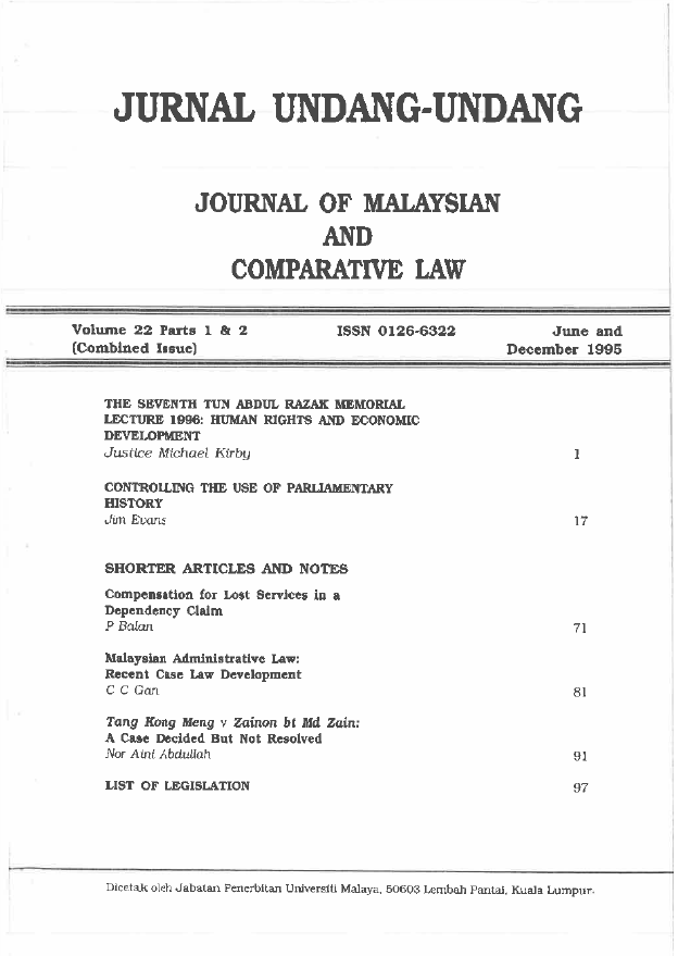 					View Vol. 22 (1995): Journal of Malaysian and Comparative Law
				