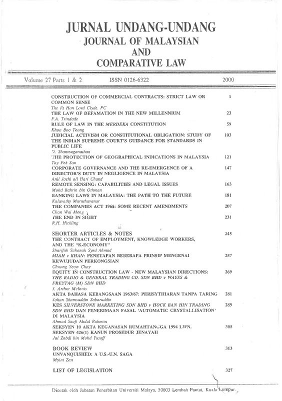 					View Vol. 27 (2000): Journal of Malaysian and Comparative Law
				