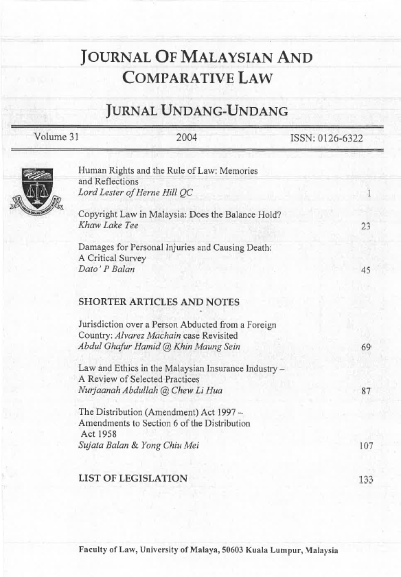 					View Vol. 31 (2004): Journal of Malaysian and Comparative Law
				