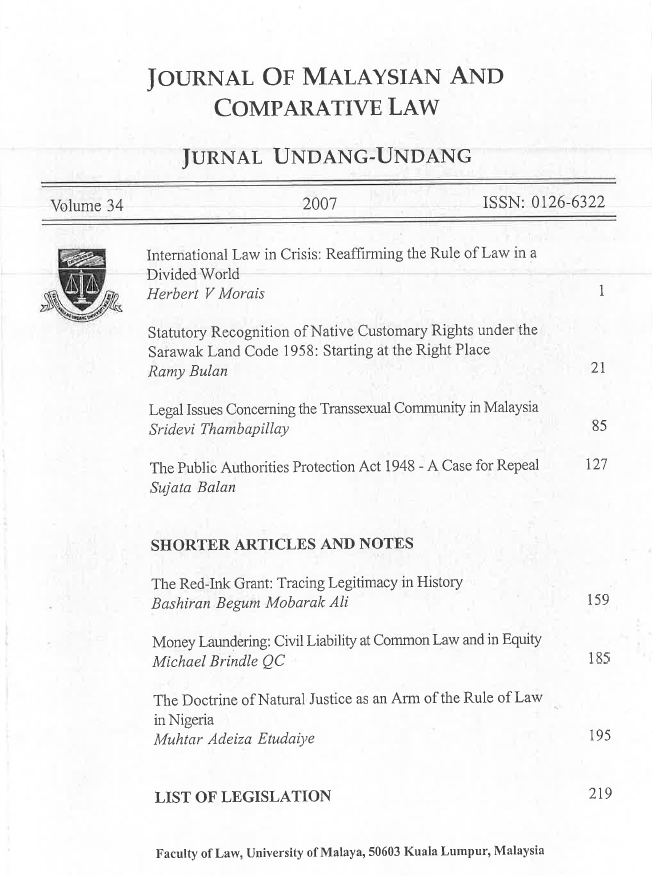 					View Vol. 34 (2007): Journal of Malaysian and Comparative Law
				