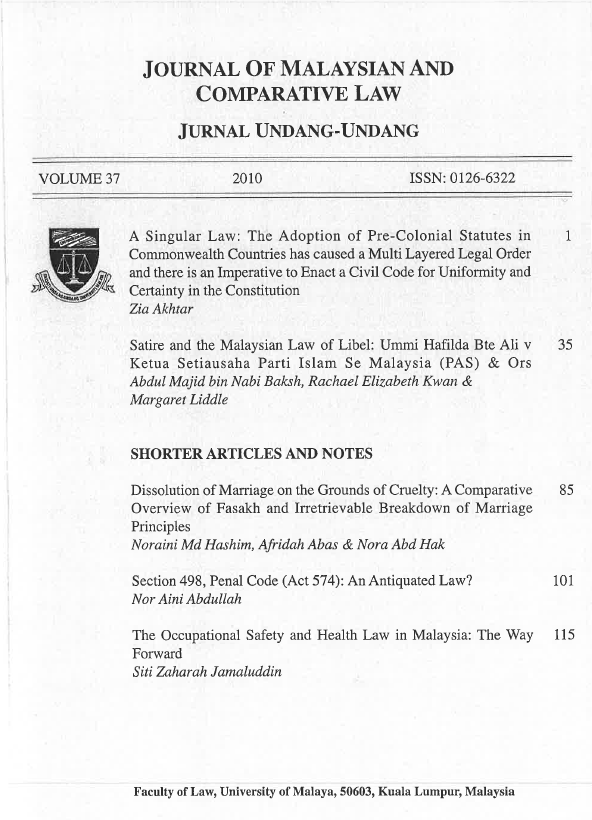 					View Vol. 37 (2010): Journal of Malaysian and Comparative Law
				