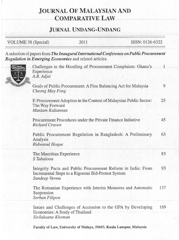 					View Vol. 38 (2011): Journal of Malaysian and Comparative Law
				