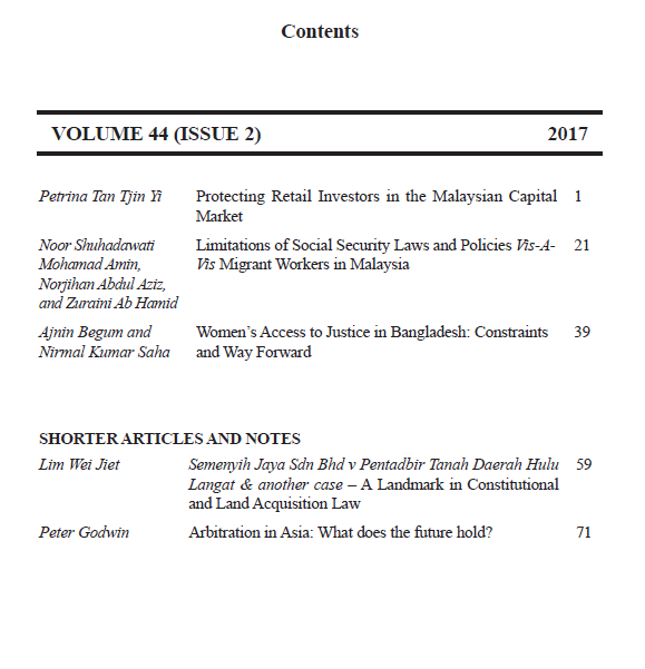 (2017) 44 (issue 2) JMCL table of contents