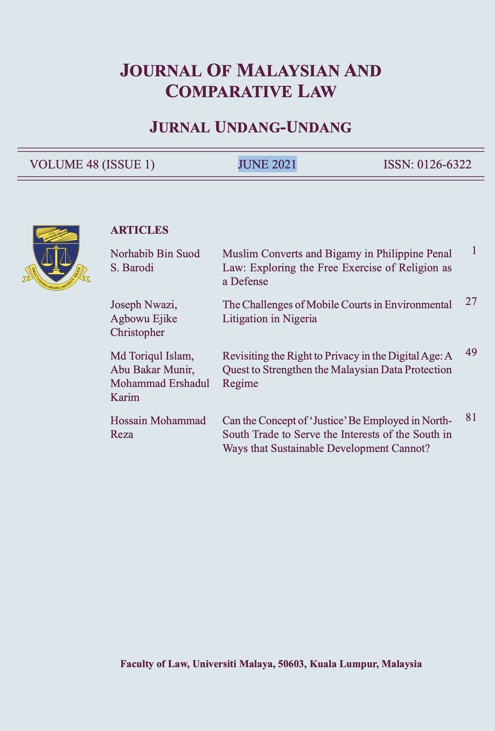 					View Vol. 48 No. 1 (2021): JOURNAL OF MALAYSIAN AND COMPARATIVE LAW
				