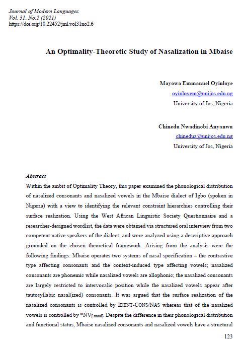 An Optimality-Theoretic Study of Nasalisation in Mbaise